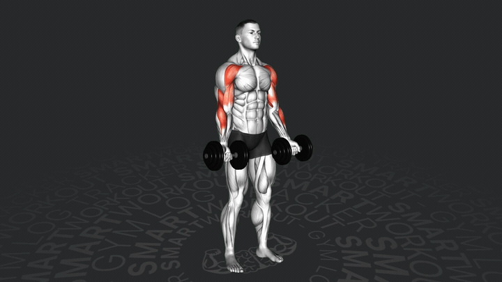 Подъем гантелей на бицепс с протяжкой