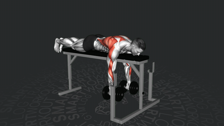 Тяга гантелей лежа на скамье