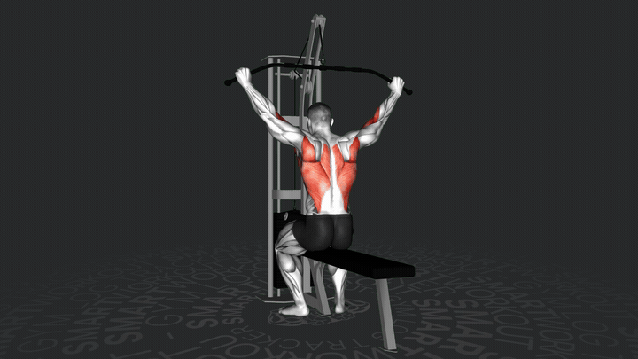 Тяга верхнего блока широким хватом за голову