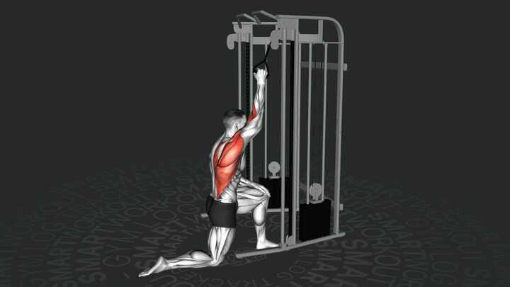 Тяга блока одной рукой в полуприседе