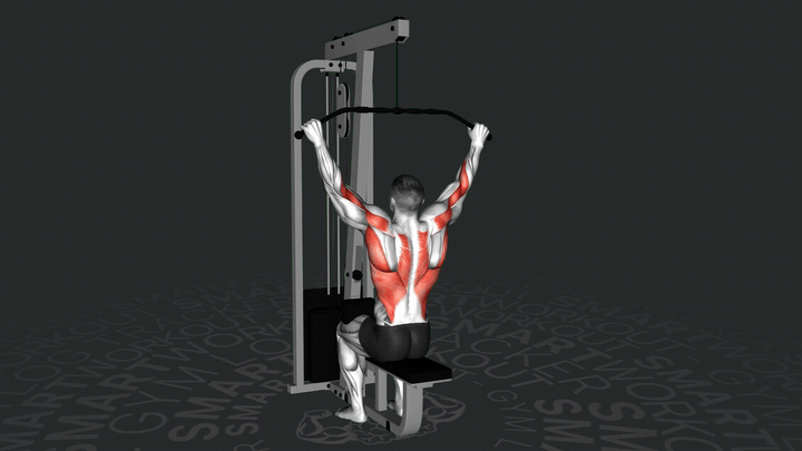 Подтягивания на верхнем блоке широким хватом