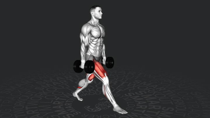 Przysiad dzielony z hantlami