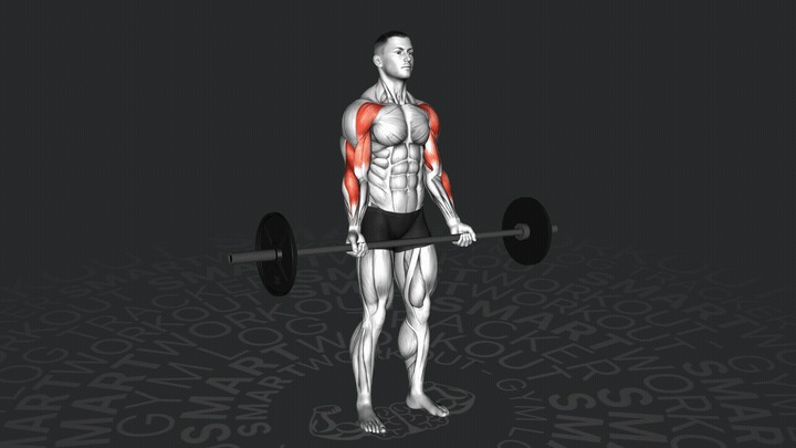 Штанга на бицепс с тягой