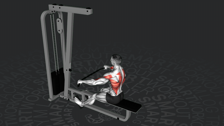 Тяга горизонтального блока широким хватом сидя