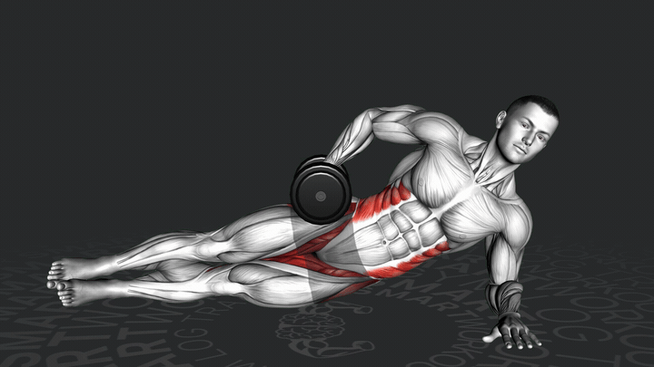 Боковая планка с гантелями