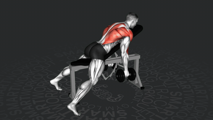 Тяга гантелей на наклонной скамье нейтральным хватом