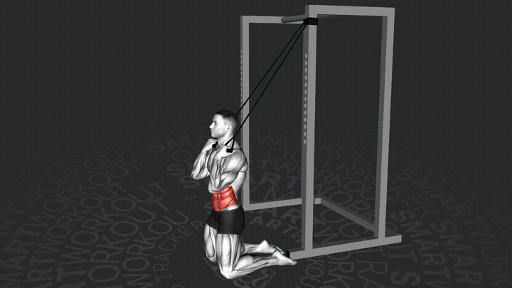 Скручивания на коленях с эспандером