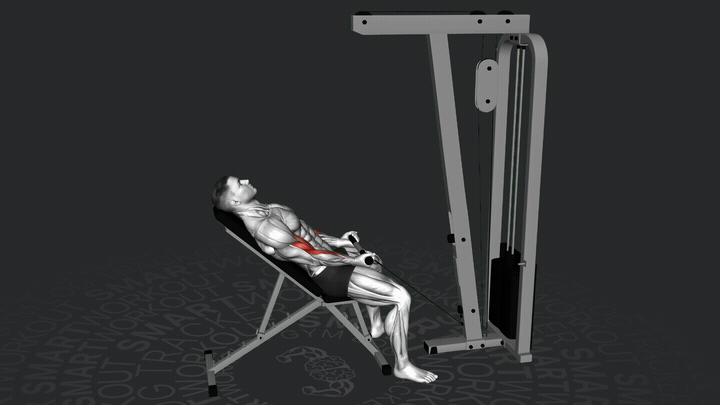 Подъем на бицепс на наклонной скамье с тросом