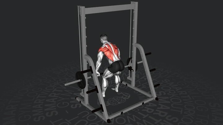 Тяга штанги в наклоне в тренажере Смита