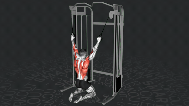 Тяга верхнего блока на коленях